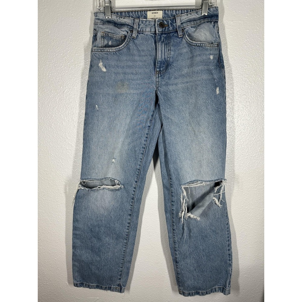 Cotton On Jeans Womens 26 Light Blue Low Rise Straight Distressed Ripped Knees‎